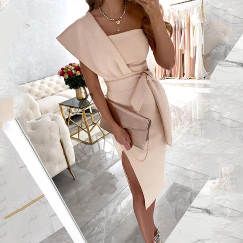2025 Spring European & American Women's Sexy Lace-Up Bandeau Fly Sleeve Slit Evening Dress