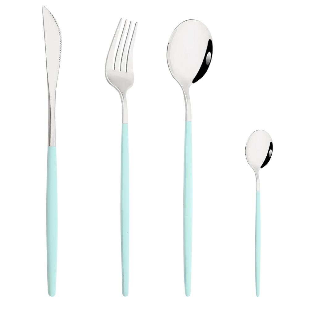 Drmfiy Pink Silver Stainless Steel Dinnerware Set Fork Knife Soup Ice Spoon Cutlery Set Western Flatware Kitchen Silverware Set