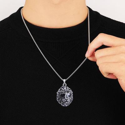 2026 Men's Trendy Cool Retro Lion Head Pendant Necklace - Stainless Steel Jewelry Accessories