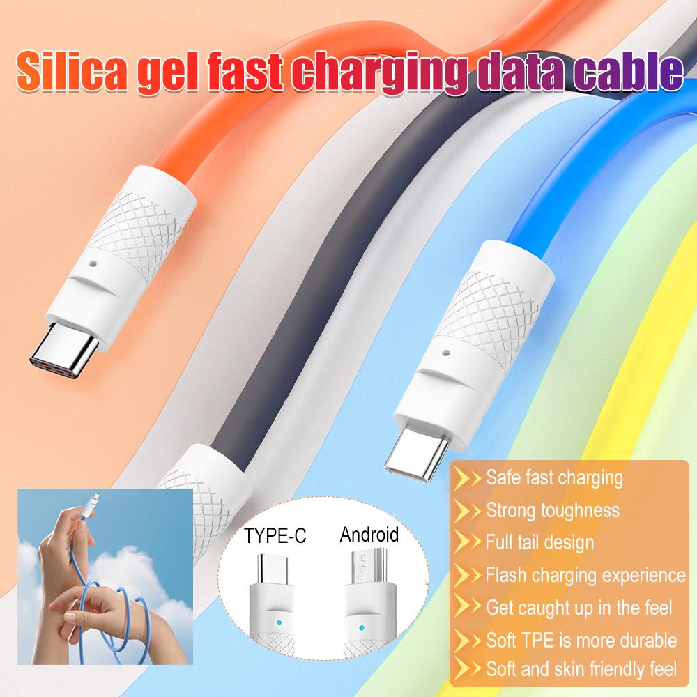 120W 6A ülikiire laadimistüüp C vedel silikoonkaabel kiirlaadimise USB-kaabel Samsungi USB-laadija kaablid iPhone 14 laadimisandmeside juhe 1m/2m