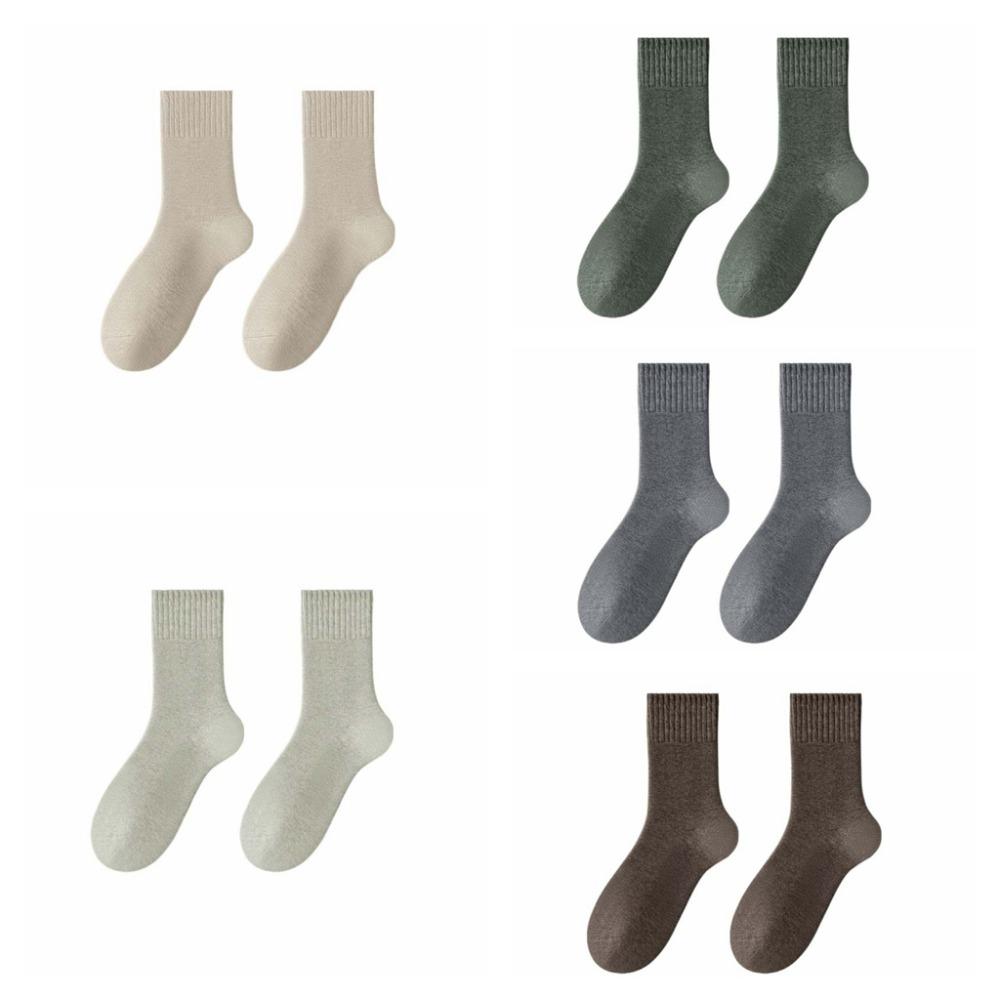 5Pairs Simple Thermal Mid Length Socks Stripe Winter Socks Men Thicken Warm Socks  Autumn Winter