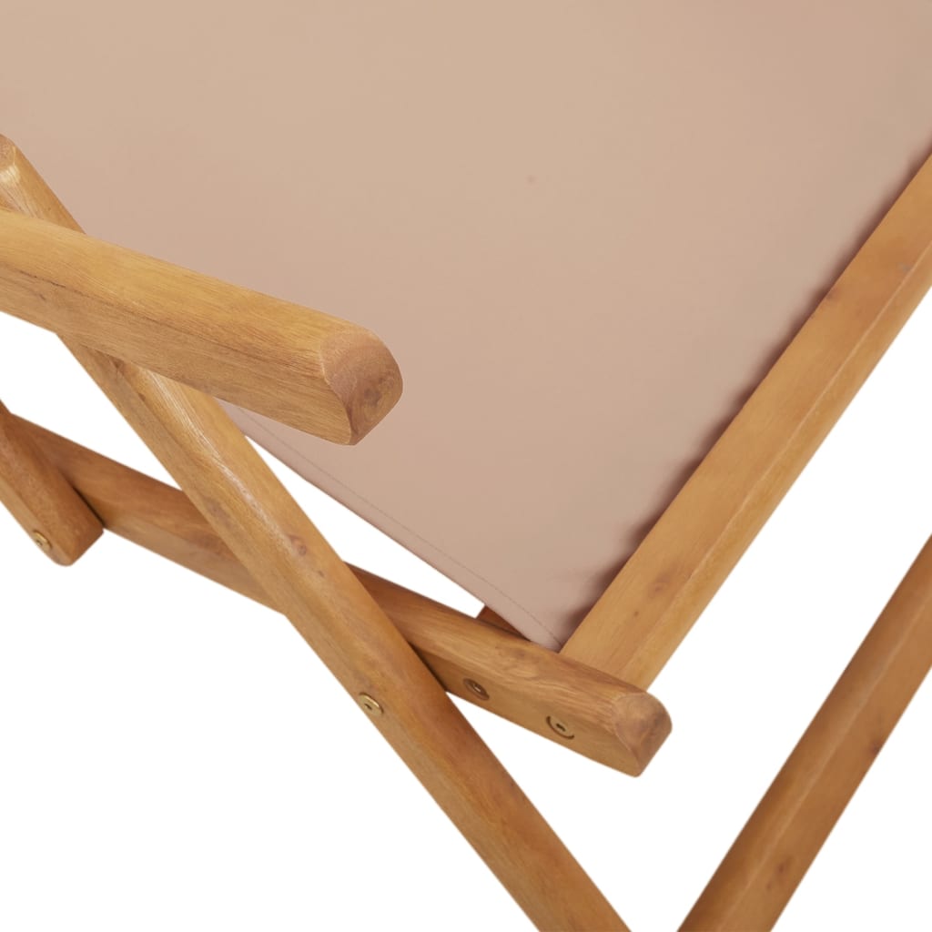 Folding Beach Chair Taupe Solid Eucalyptus Wood and Fabric