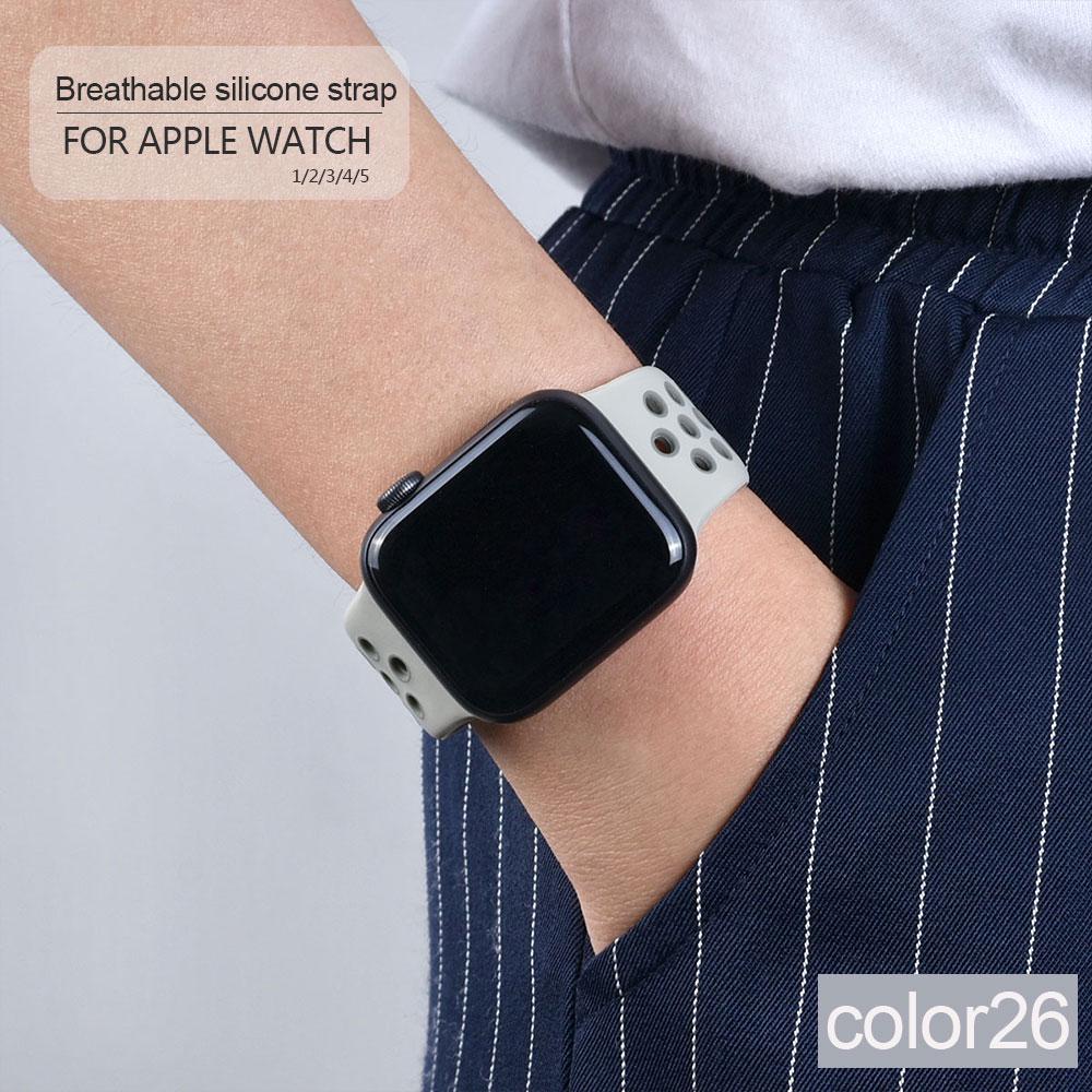 Neues atmungsaktives Silikon-Sportarmband für Apple Watch 5, 4, 3, 2, 1, 42 mm, 38 mm, Gummiarmband, Armbänder für Iwatch 5, 4, 3, 40 mm, 44 mm