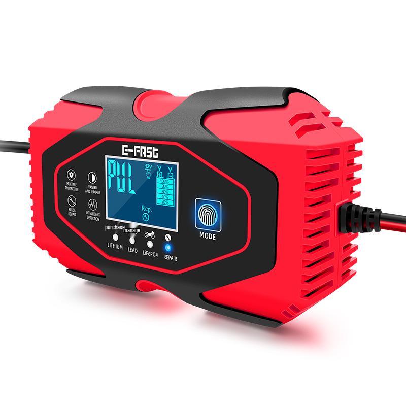 E-FAST 12V/24V Dual Voltage Smart Car & Motorcycle Battery Charger with Screen Display