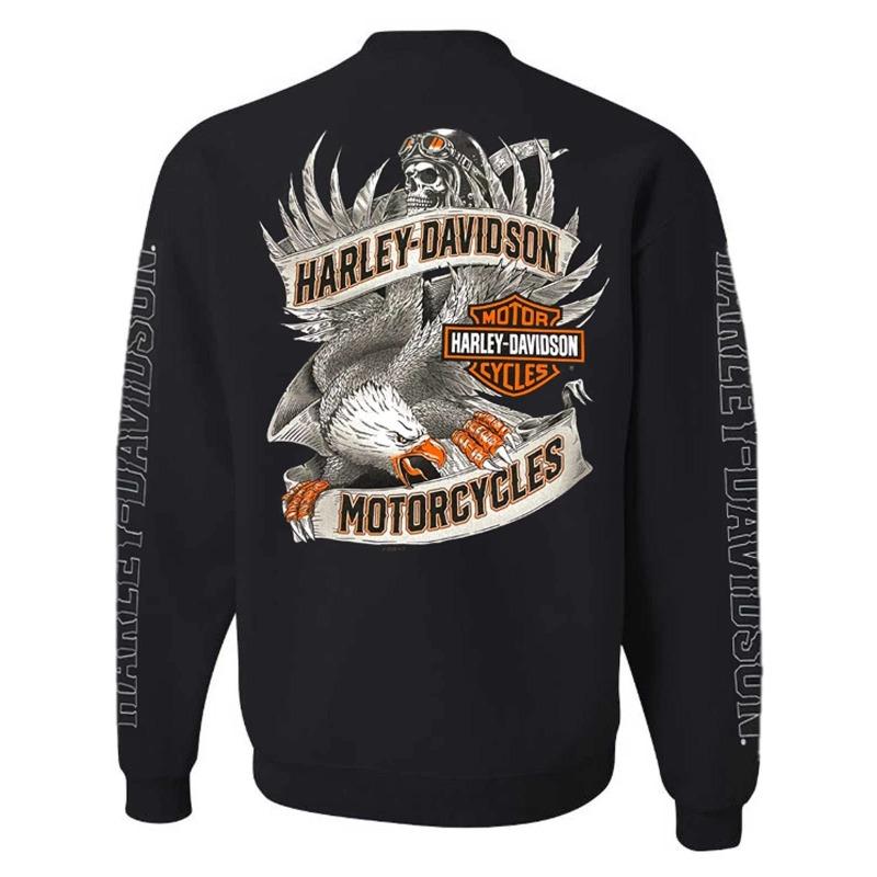 Harley-Davidson Herren Langarm Sweatshirt Schwarz Polyester Baumwollmischung S gray