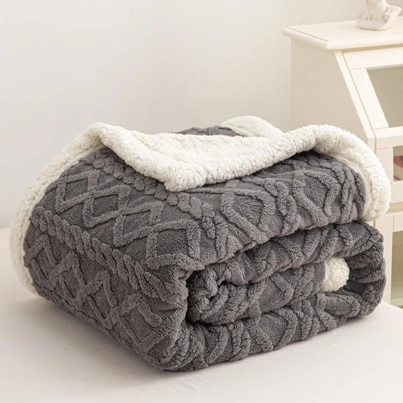 Jacquard Flannel Wool Nap Sofa Blanket Warm Breathable Sofa Blanket for Office Home Travel Soft Warm Blanket with Heat Retention