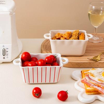 Nordic Ceramic Plate Square Double Handle Baking Dish Ins Home High Value Gratin Plate