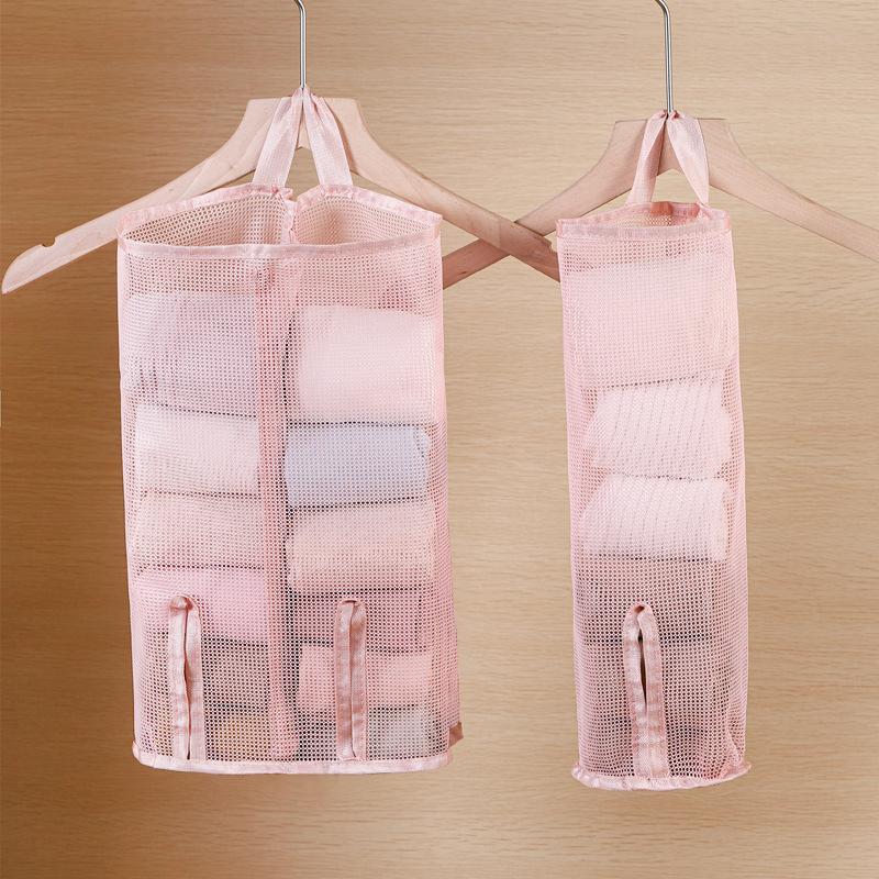 1pcs Pink Hanging Organizer Storage Bag,Polyester Fiber Sock Mesh Bags for Wardrobe Organizers,Space Saving Organiser for Bra