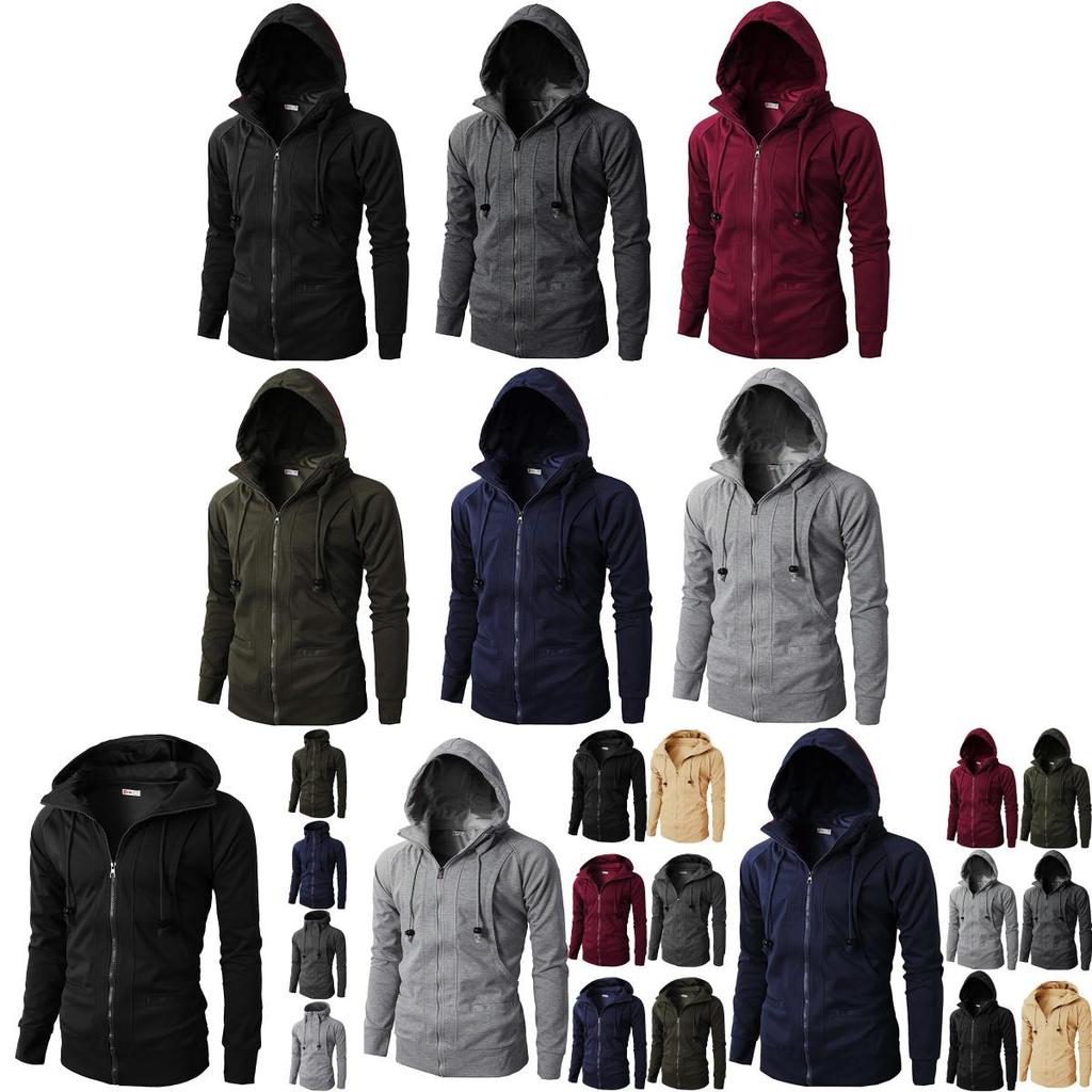 Stylish Men's Hooded Coat With Drawstring And Zipper Up Slim Fit Hoodie Jacket Overcoat