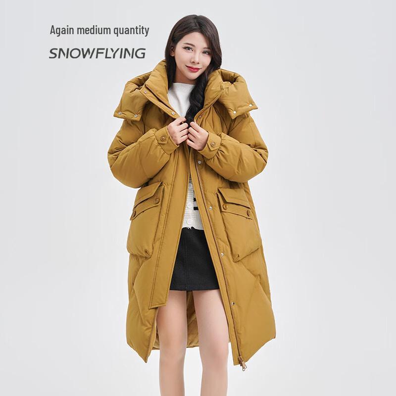 SNOWFLYING Women's Mid-Length Thick Duck Down Jacket with Detachable Hood
