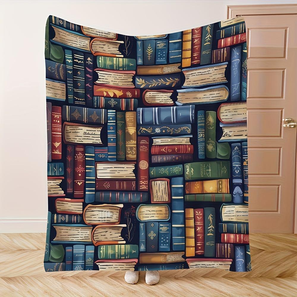 Coperta d'Arte Multicolore a Tema Libri Vintage - Design Letterario Retrò Coperta Multiuso per Tutte le Stagioni per Divano, Letto e Spazi di Lettura