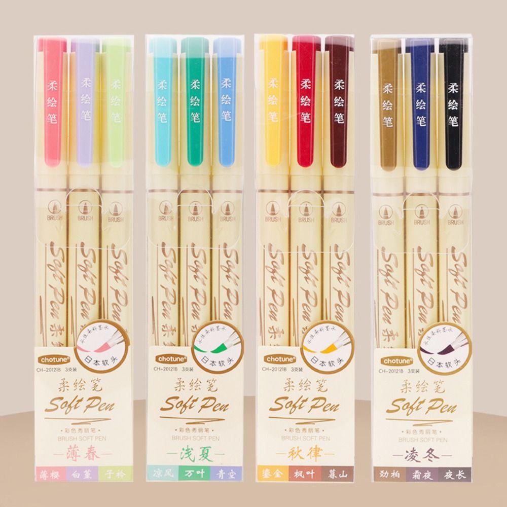 3Pcs/Set Soft Tip Soft Head Calligraphy Pen Soft Head Greeting Card Pen  Scrapbook