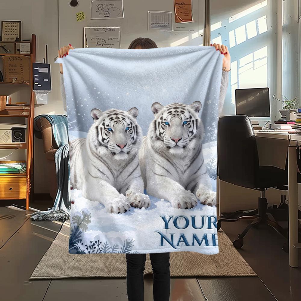 1PC Custom Name Tiger Fantasy Universe Patterned Flannel Blanket Suitable For All Seasons for Home Decor Warmth and Comfort Gifts Holiday Present_lx