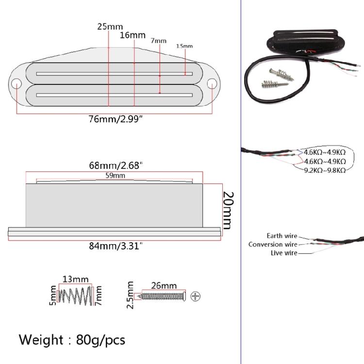Doppelter Hot Rail Humbucker Single-Coil-Größe Gitarren-Humbucker-Tonabnehmer