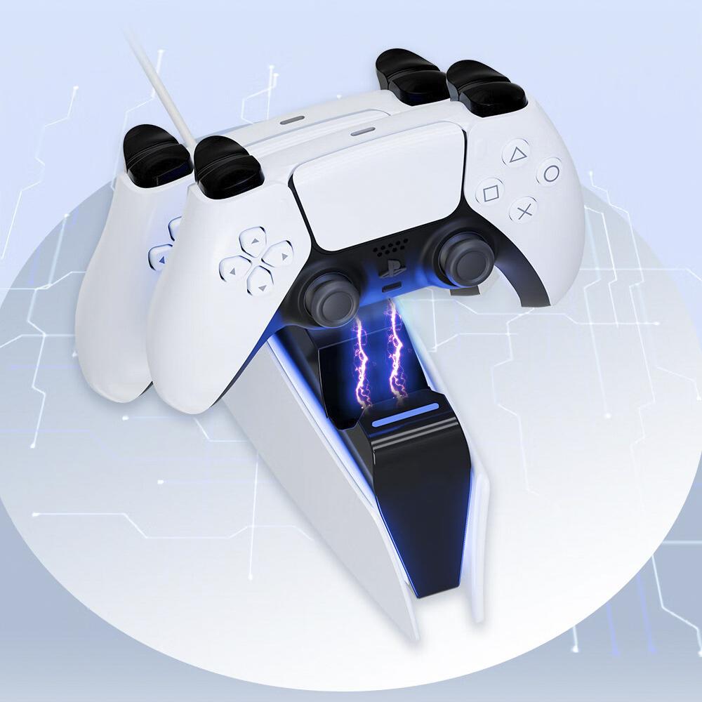 Dual Fast Charging Dock Station for PS5 Controllers, Plug & Play Contact Charger with LED Indicator Lights