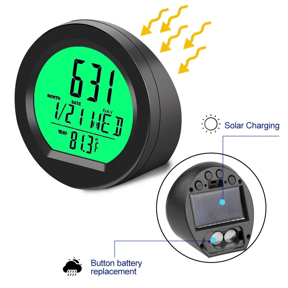 Solar Powered Car Clock Dashboard Thermometer Auto Electronic Watch Clock Led Digital Display with Back Luminous Car Accessories
