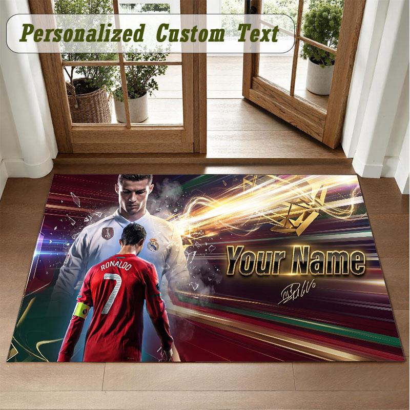 Crystal Velvet Square Rug Custom NameCristiano Ronaldo Pattern Non Slip Home Floor Decor Rug