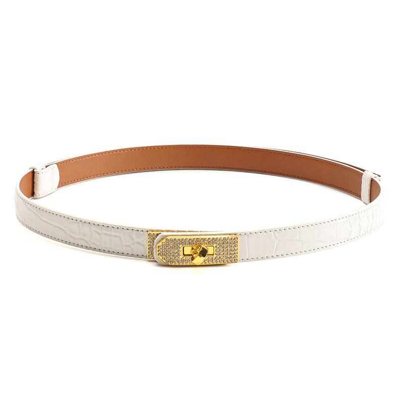A Versatile Women's Dress with Rhinestone Alloy Lock Belt, A High-end Women's Belt with Double Buttons