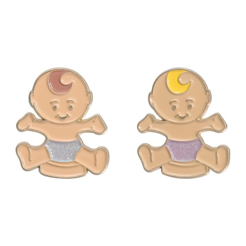 Adorable Cartoon Creative Twin Baby Style Badge Fun Cute Kids Brooch Metal Accessory Gift