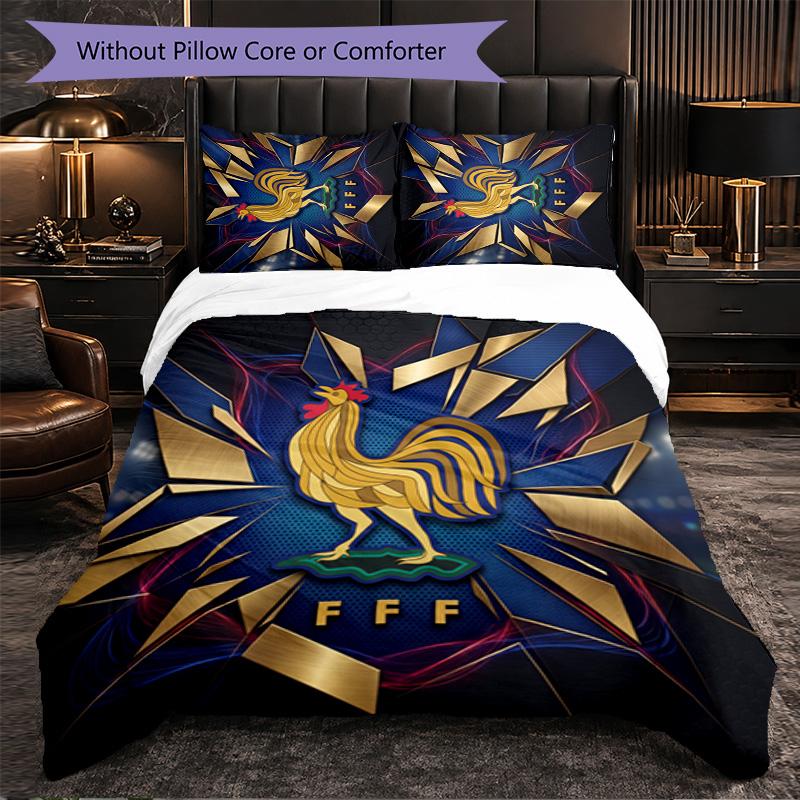 France Football Pattern 3 Pieces Bedding Set Soft Microfiber Duvet Cover with Pillow Cases for Bedroom
