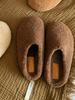 Wool version~ Thick sole inner height increase Baotou one pedal warm fluffy half slippers women wear cotton shoes
