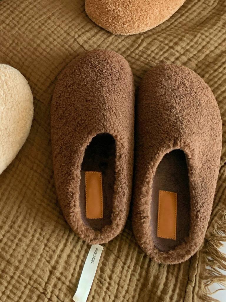 Wool version~ Thick sole inner height increase Baotou one pedal warm fluffy half slippers women wear cotton shoes