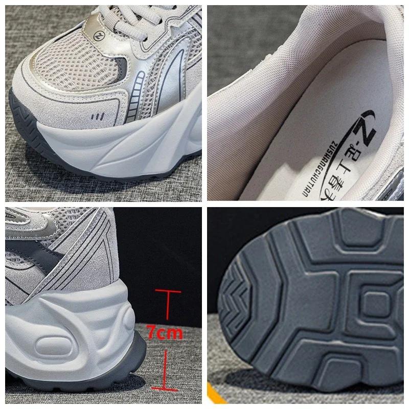 Fashion 7cm Air Mesh Ethnic Comfy Spring Flats Rubber Luxury Chunky Sneaker Concise Women Autumn Synthetic Leather Loafer Shoes