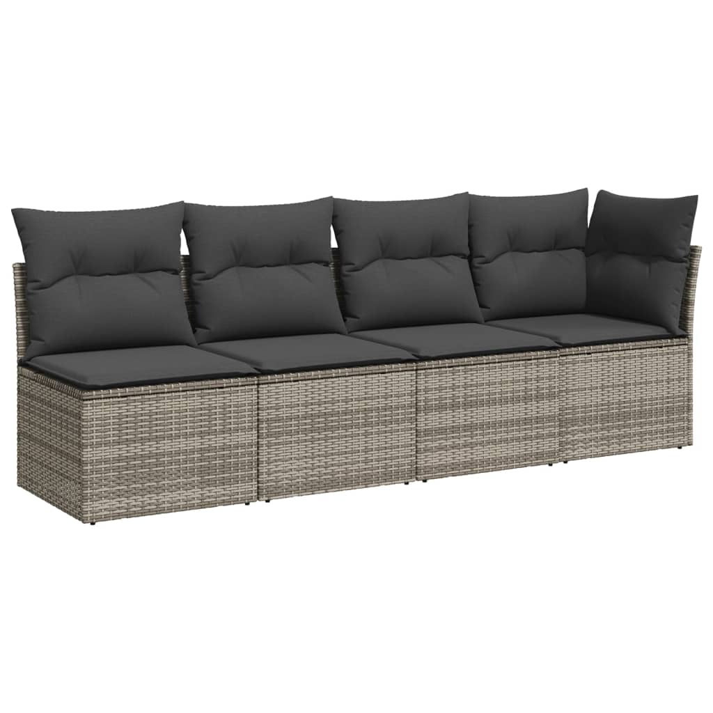 9 Piece Grey Garden Sofa Set with Cushions Poly Rattan