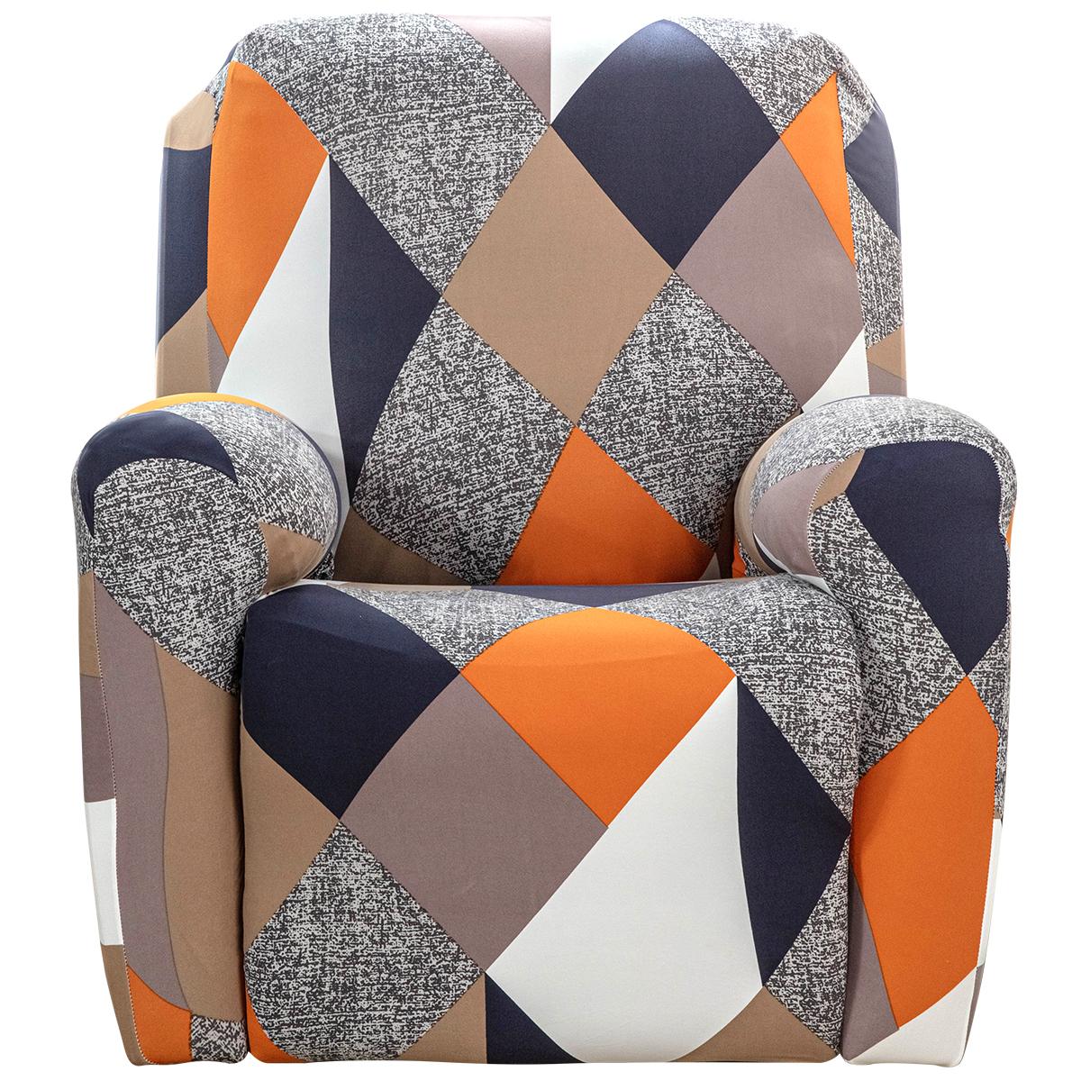 

Set of 4 High Stretch Recliner Cover 1 Seat Soft Sofa Slipcover Printed Reclining Chair Cover with Side Pocket Furniture