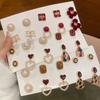 Quadratische Love Pearl Ohrstecker Set Hong Kong Stil Retro Temperament Ohrringe Leichter Luxus Nischen Ohrringe Damen