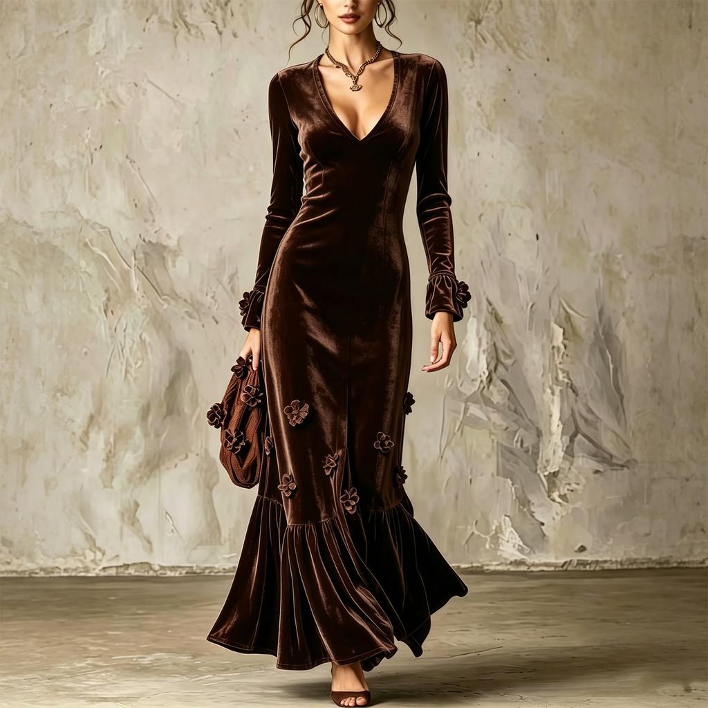 Women's V-Neck Bodycon Formal Dress Slim Fit Evening Gown