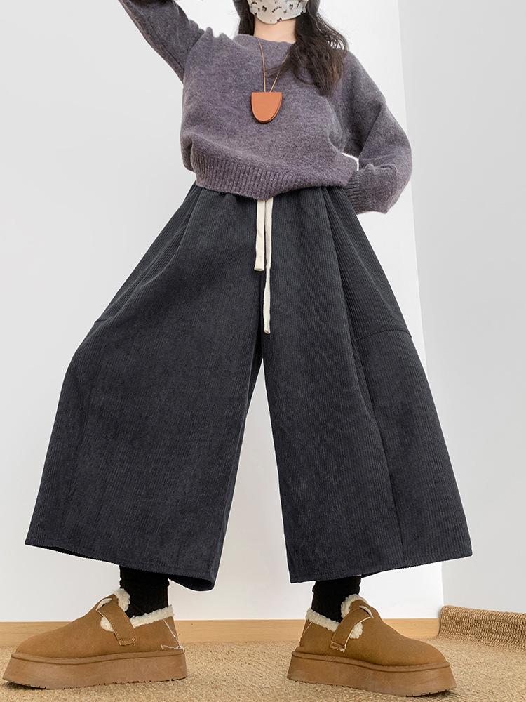 Women's High-Waist Corduroy Wide-Leg Lantern Pants - Autumn/Winter Casual Style