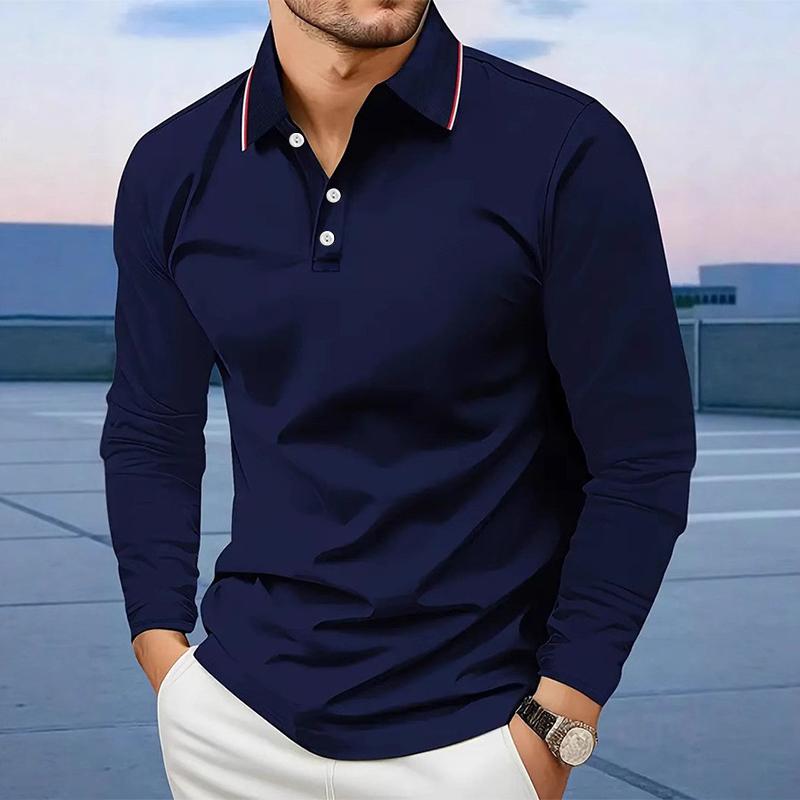 Men Clothes Long Sleeve Casual Lapel Polo Shirt Elastic and Suitable for Sports and Casual Wear Golf Polo Shirt