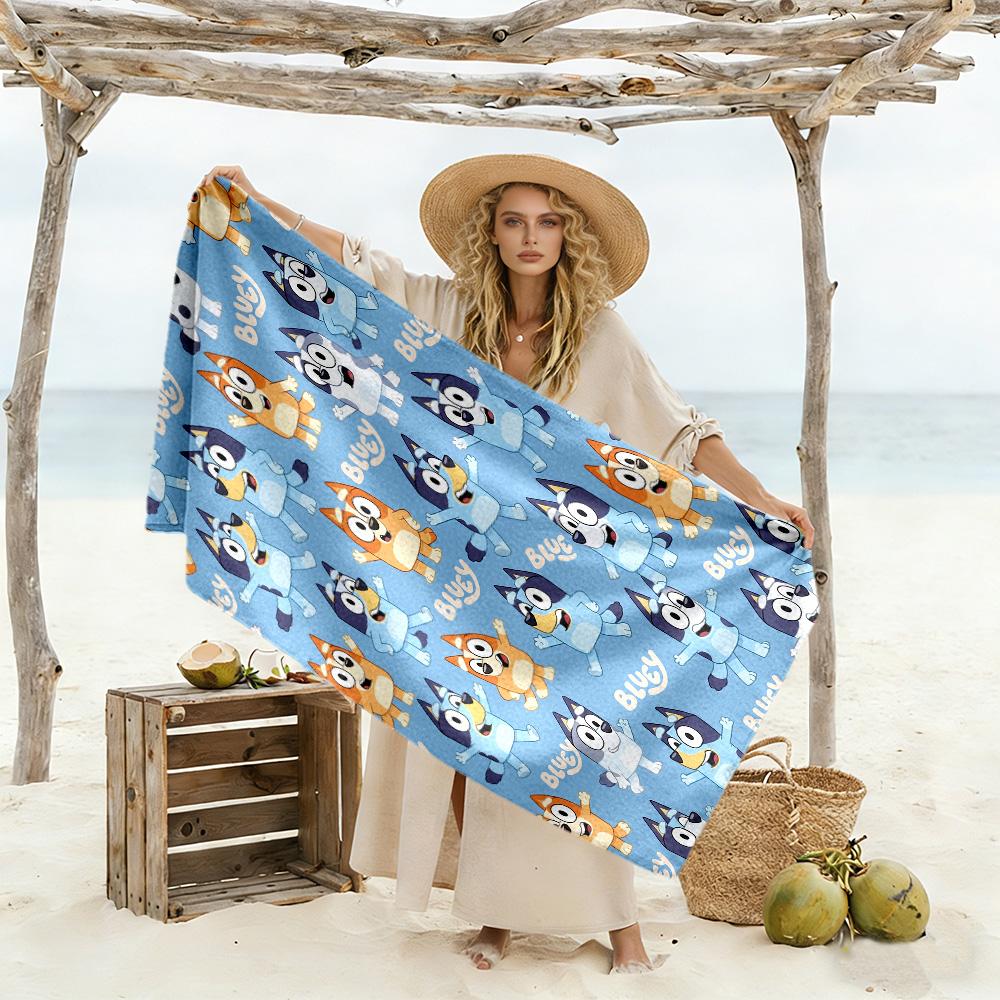 Bluey Adventures Beach Towel Super Soft Microfiber Quickdry Fabric Comfortable Lightweight