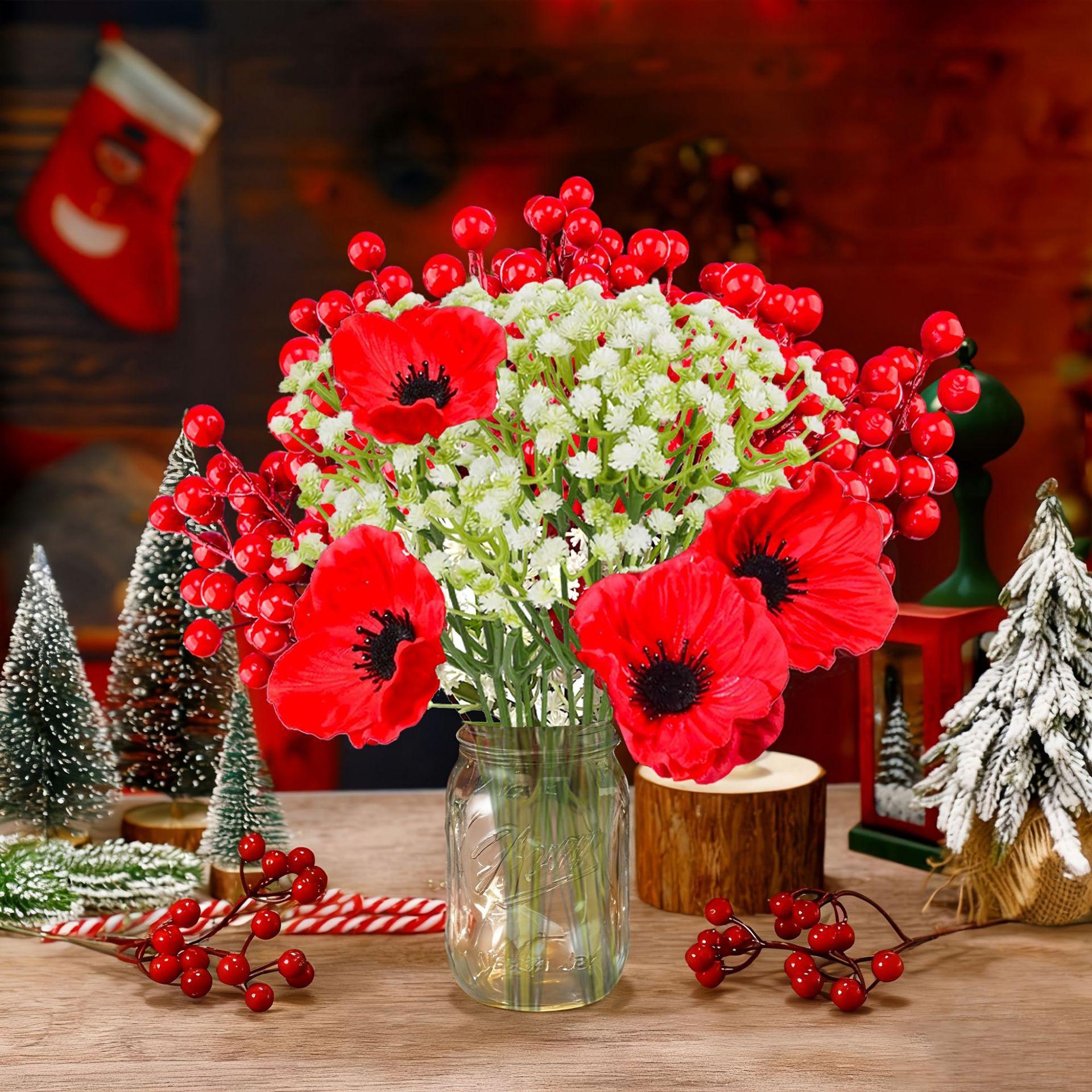 

Christmas Artificial Poppy Home Decor Plant Arrangement 1 bunch of 18 stems