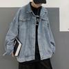 Men Denim Coat Lapel Long Sleeve Flap Pockets Single Breasted Jacket with Flap Pockets Solid Color Loose Fit Denim Outerwear