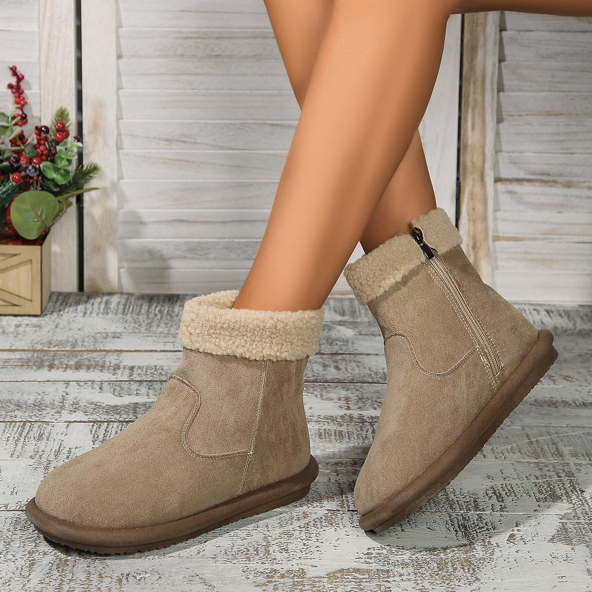 

Модные женские ботинки 2024 года, новые женские туфли с боковой молнией на распродаже, зимние круглые носки, плюшевые флиса для тепла, короткие зимние ботинки на плоской подошве 40 хаки