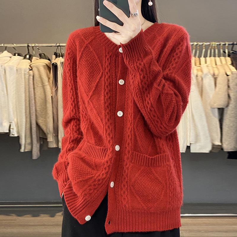 Round Neck Outer Autumn Knit Sweater & Pure Wool Cardigan for Women - New Style Solid Color Top 2023