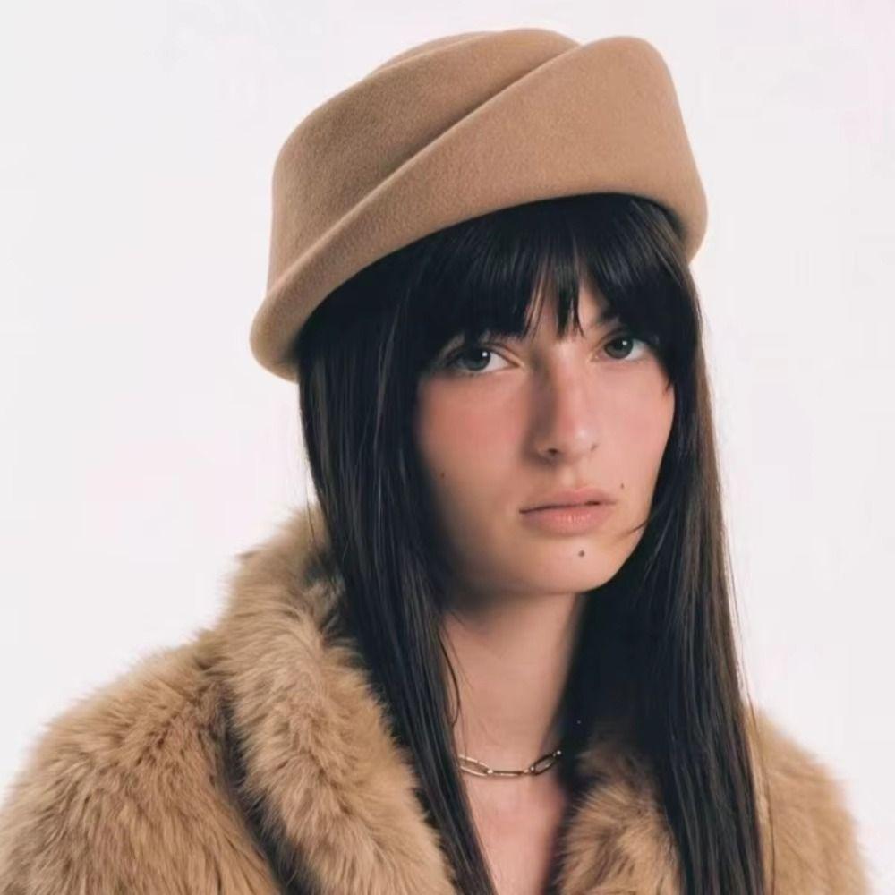 Hepburn Style Wool Pillbox Hat Fedoras Fedora Hat Fashion Woolen Felt Hat Lady
