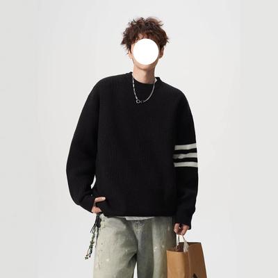 Crew Neck Sweater Men's Autumn and Winter Trendy Brand Solid Color Long-sleeved Bottoming Shirt Casual Korean Version with Wool Men's Knitted Sweater