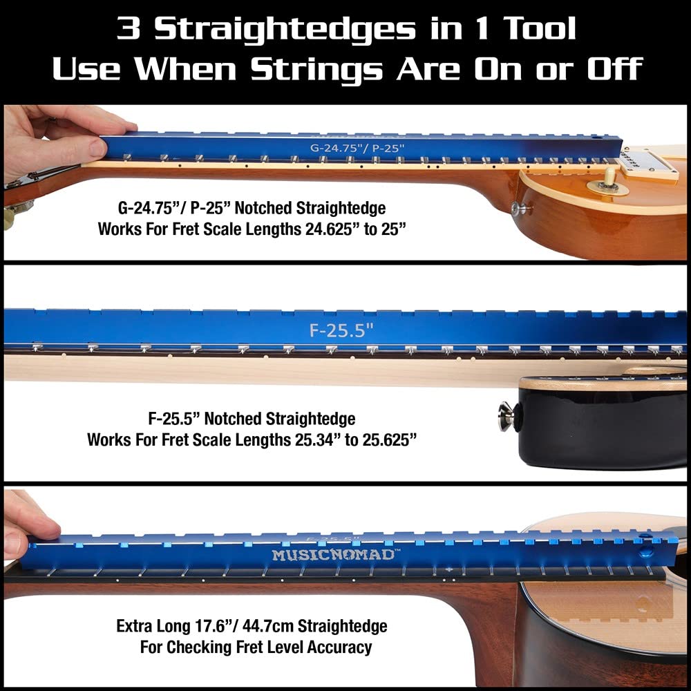 MUSIC NOMAD MN821 Dual Notched and Precision Straightedge for Easily Measuring Fret and Neck Condition Tri-Beam