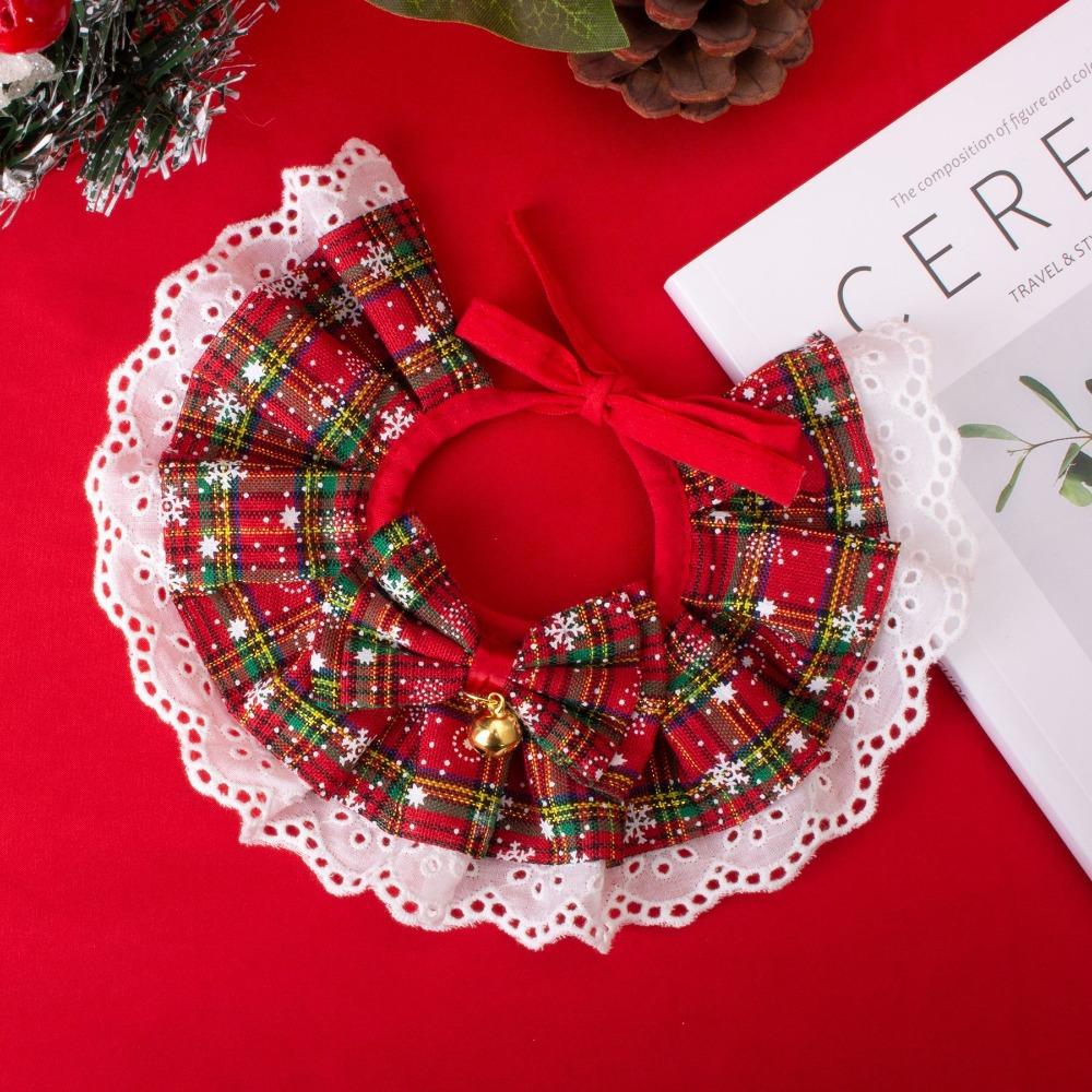 

Plaid Pet Saliva Towel Bow Lace Cat Collar Gift Pet Bow Bib Collar Cat M Style 4