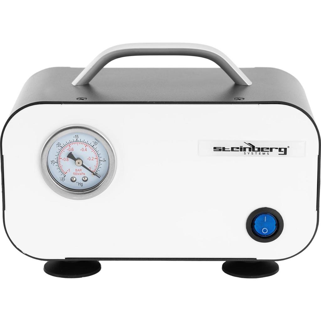 Laboratóriumi vákuumszivattyú manométerrel, olajmentes, 10 l/perc, 20 W
