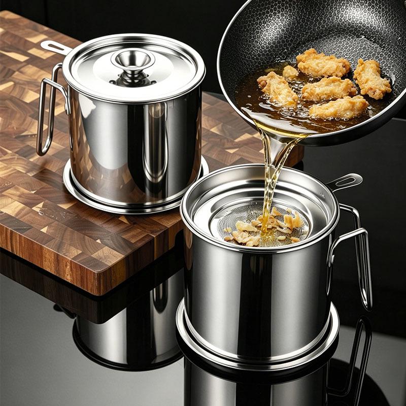 Multi-purpose Stainless Steel Oil Filter Pot with Large Capacity for Kitchen