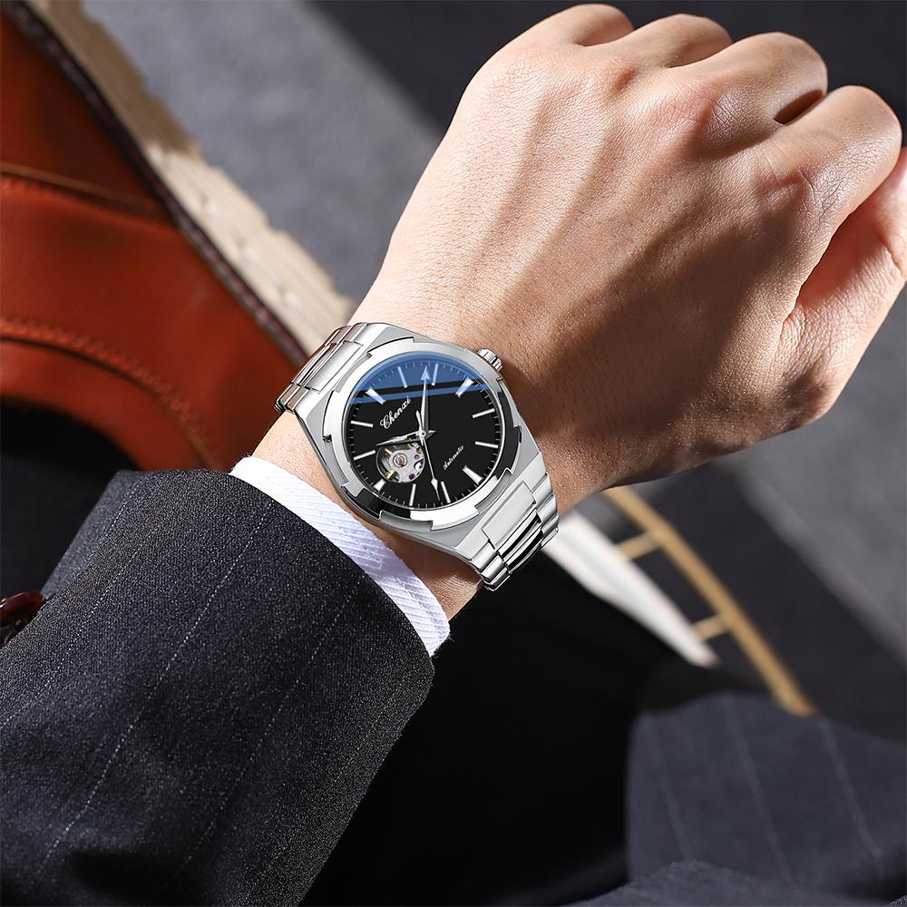 CHENXI Automatic Mechanical Watches For Man Fashion Silver Round Dial Waterproof Luminous Men Watch Gifts