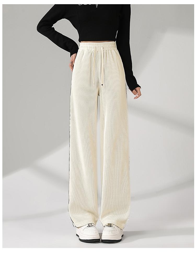 Spring and Autumn Fashion Straight Leg Casual Pants Drawstring Waist Pants High Waist Wide Leg Loose Pants