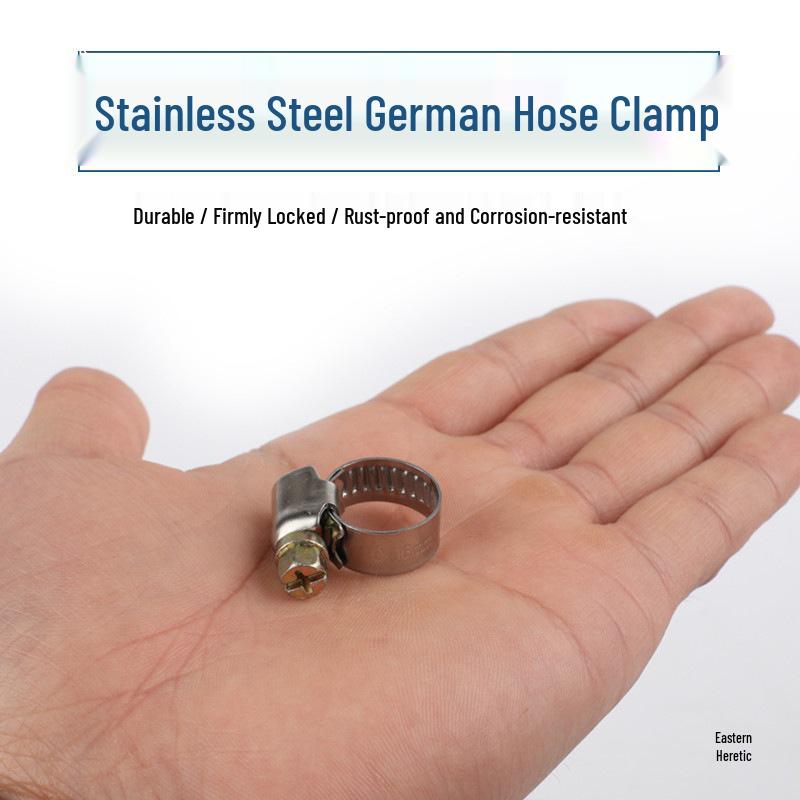German-style Stainless Steel Hose Clamp for Gas, Water, and Oil Pipes - Semi-Steel Screw, Car Heater Clip.