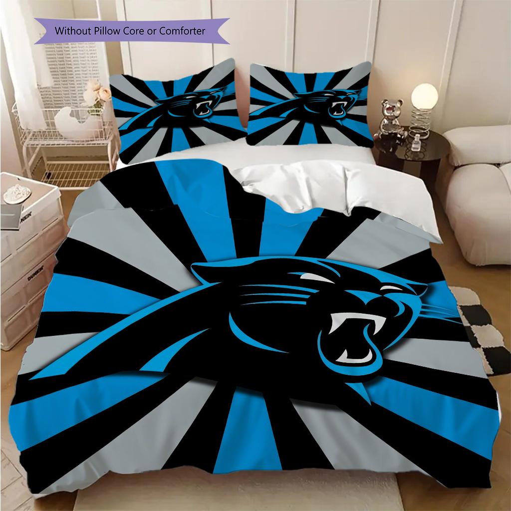 Carolina Panthers Pattern Bedding Quilt Set Quilt Cover Pillowcase Home Decoration Birthday Gift (1 * Duvet Cover + 2 * Pillowcase, Without Core)