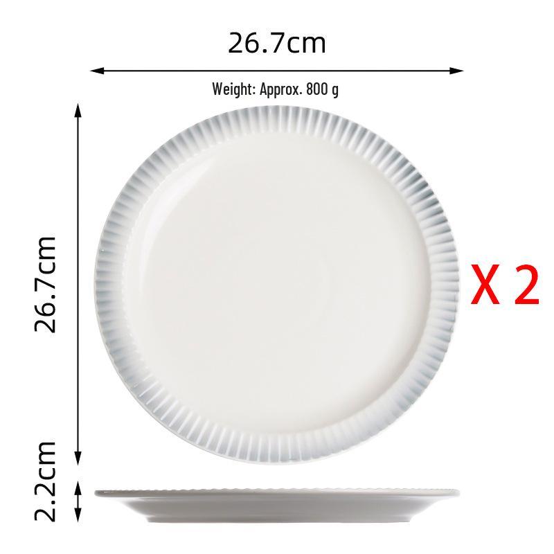 

Ceramic Bowl and Plate Set - Household Tableware, Straight Line Design, 7 & 8 Porcelain Yogurt and Ramen Bowls.