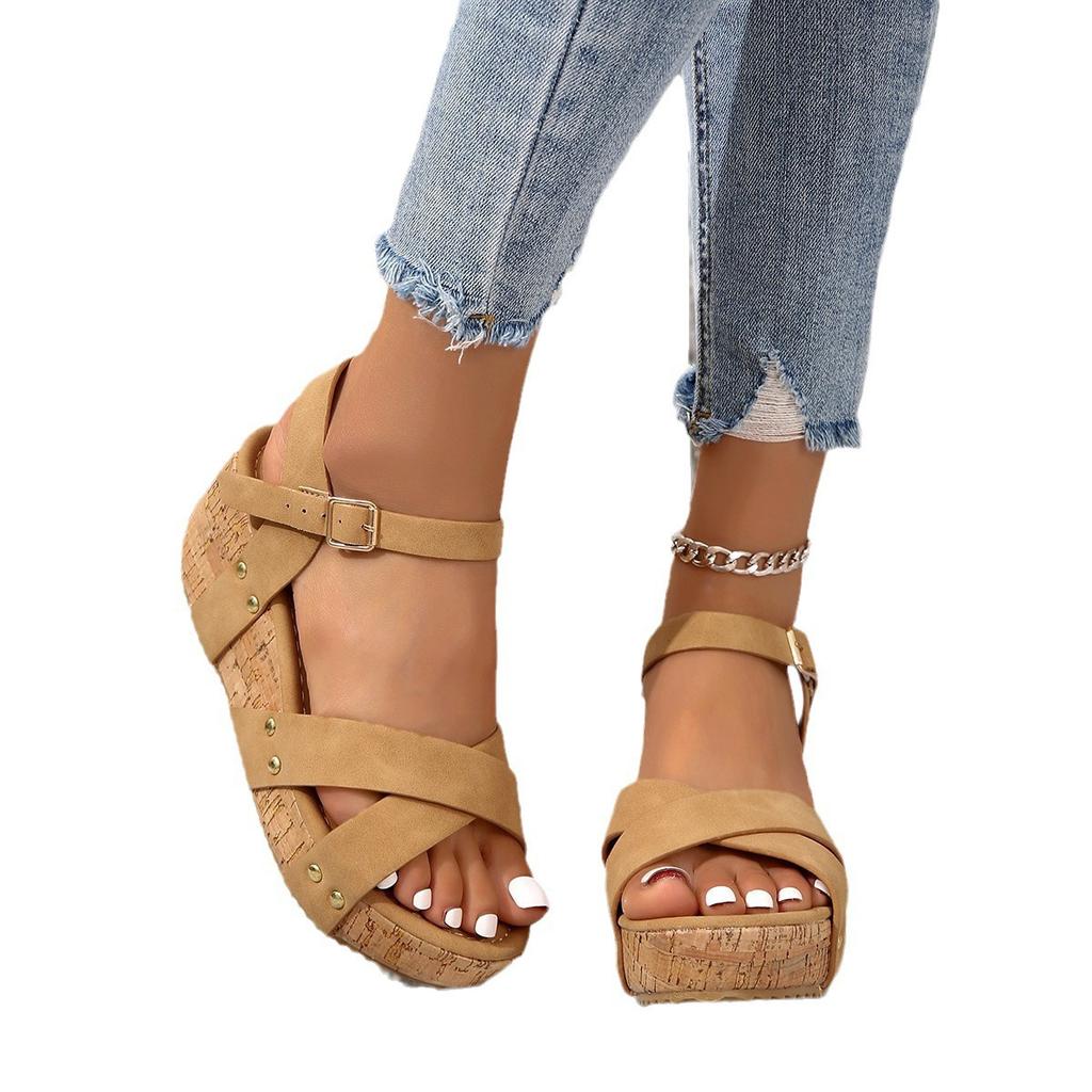 Summer  Buckle Strap Wedge SandlesBrand Design Chunky Platform Sandals for Women  Woman Rivet Thick Sole Gladiator Sandalias